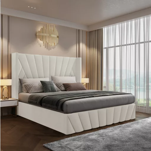 Ágy ráccsal, 200x200, bézs Velvet szövet, PENELOPE