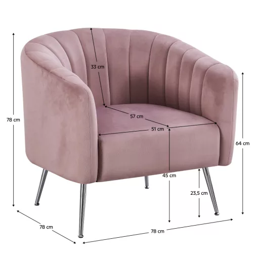 Design fotel, rózsaszín Velvet szövet/króm-ezüst, BAGY