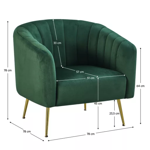 Design fotel, sötétzöld Velvet szövet/gold króm-arany, BAGY